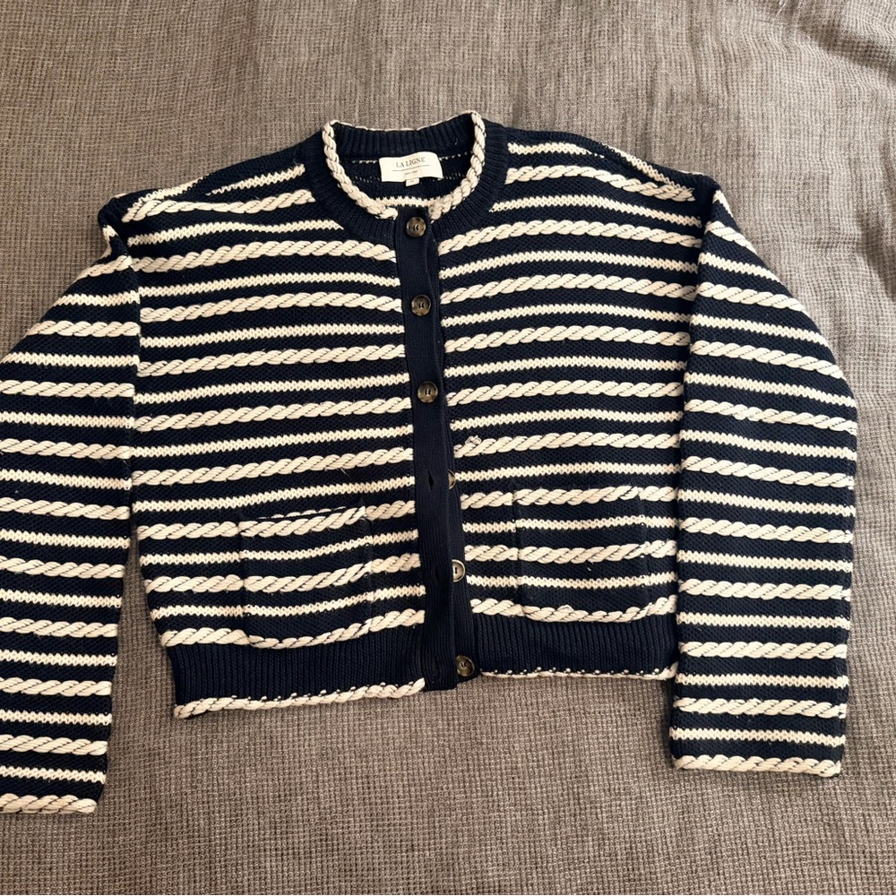 La Ligne Midnight Blue and Cream Knit Cardigan